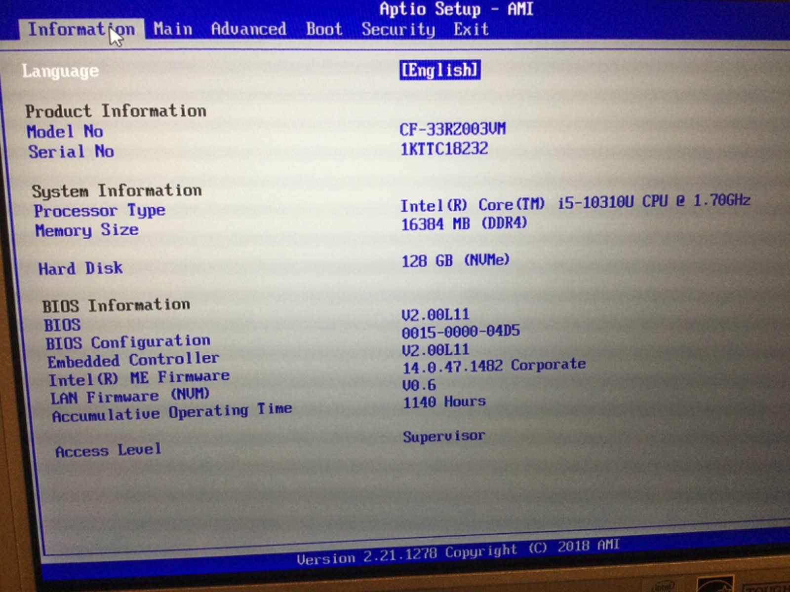 Panasonic Toughbook CF-33 MK2, Intel Core i5-10310U 16 “Win11” w/KYBRD
