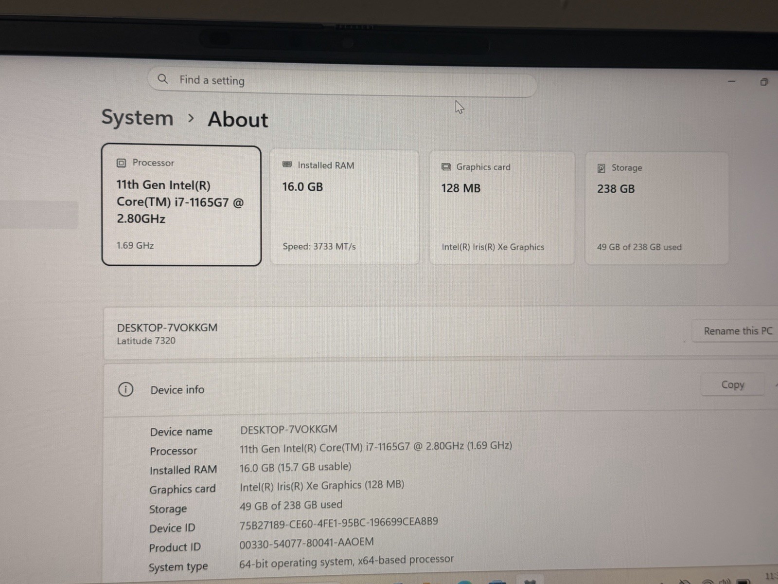 Touch Screen Dell Latitude 7420 Core i7-1185G7@2.8Ghz 16GB 256G Win11 Pro