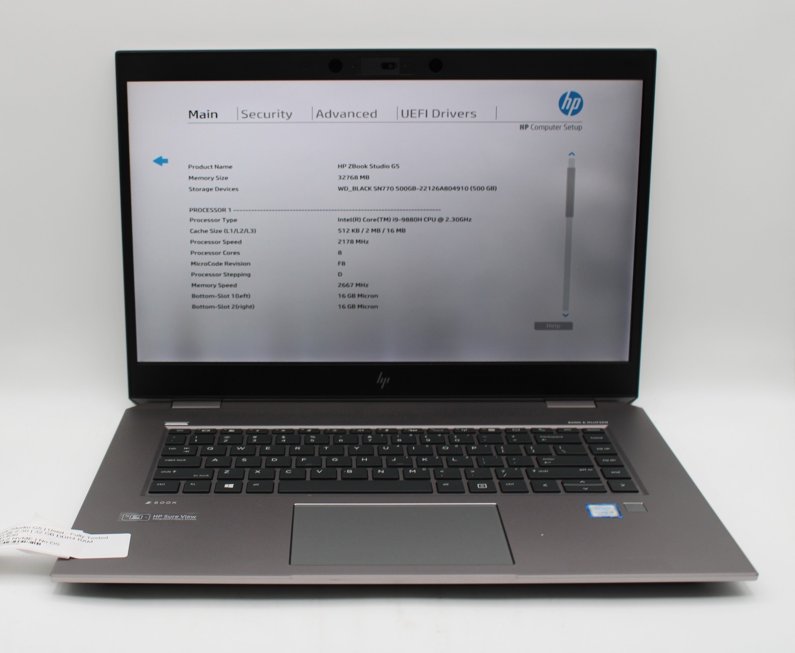 HP ZBook Studio G5 _ i9-9880H @ 2.3 _ 32GB RAM _ 500GB SSD _ P2000 _ No OS *READ