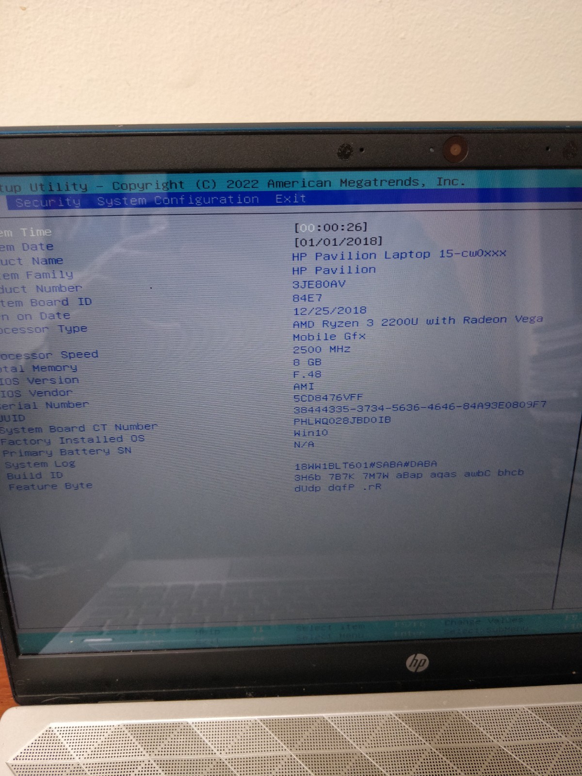 HP Pavilion 15z-CW000 AMD RYZEN 3 2200U@2.50GHz 8GB RAM NO DRIVE PARTS 8938