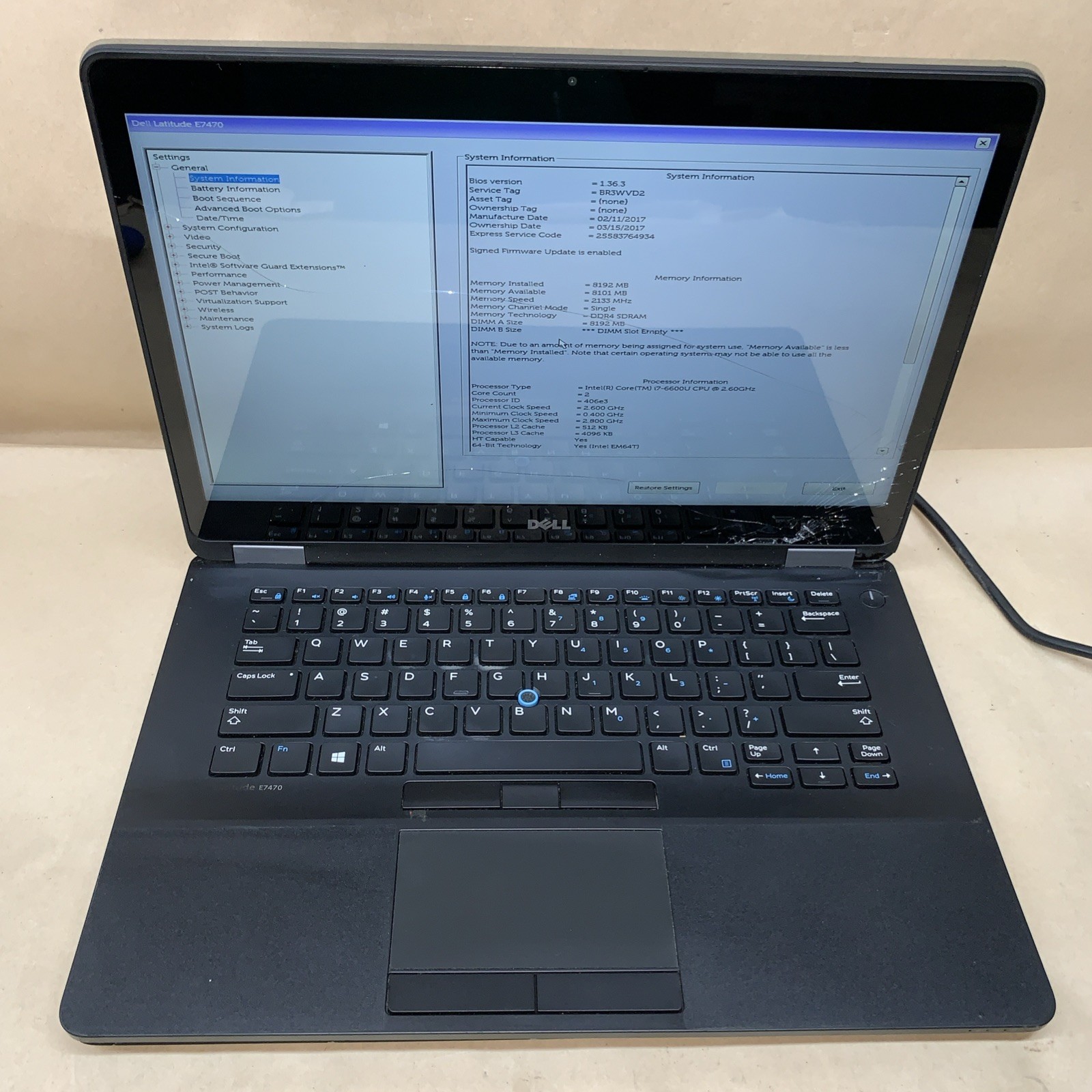 Dell Latitude E7470 14″ i7-6600U@2.6GHz, 8GB RAM, No SSD, No OS