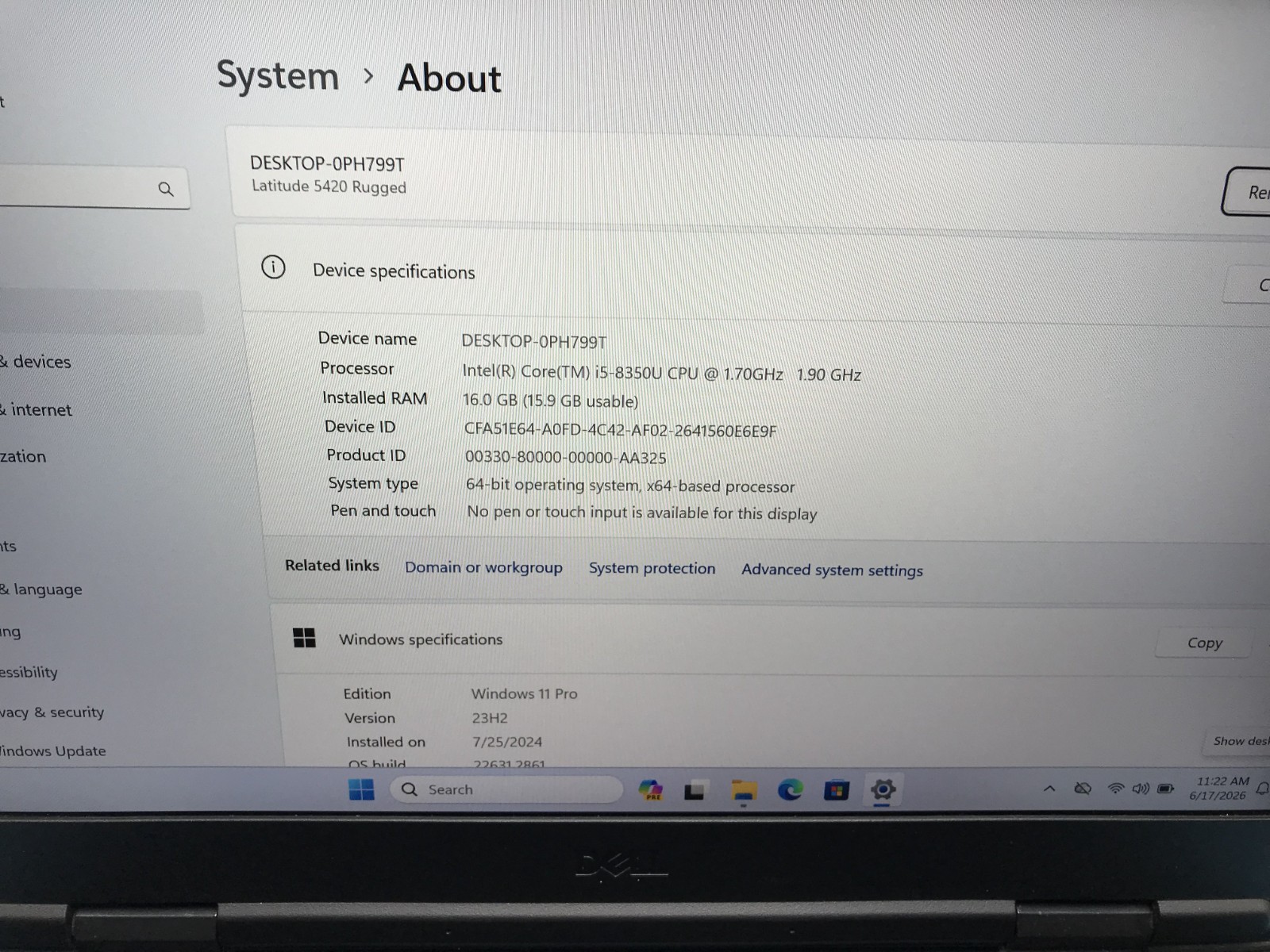 Dell Latitude 5420 Rugged 14″ Core i5-8350U 1.70GHZ 16GB RAM 512GB SSD Windows11