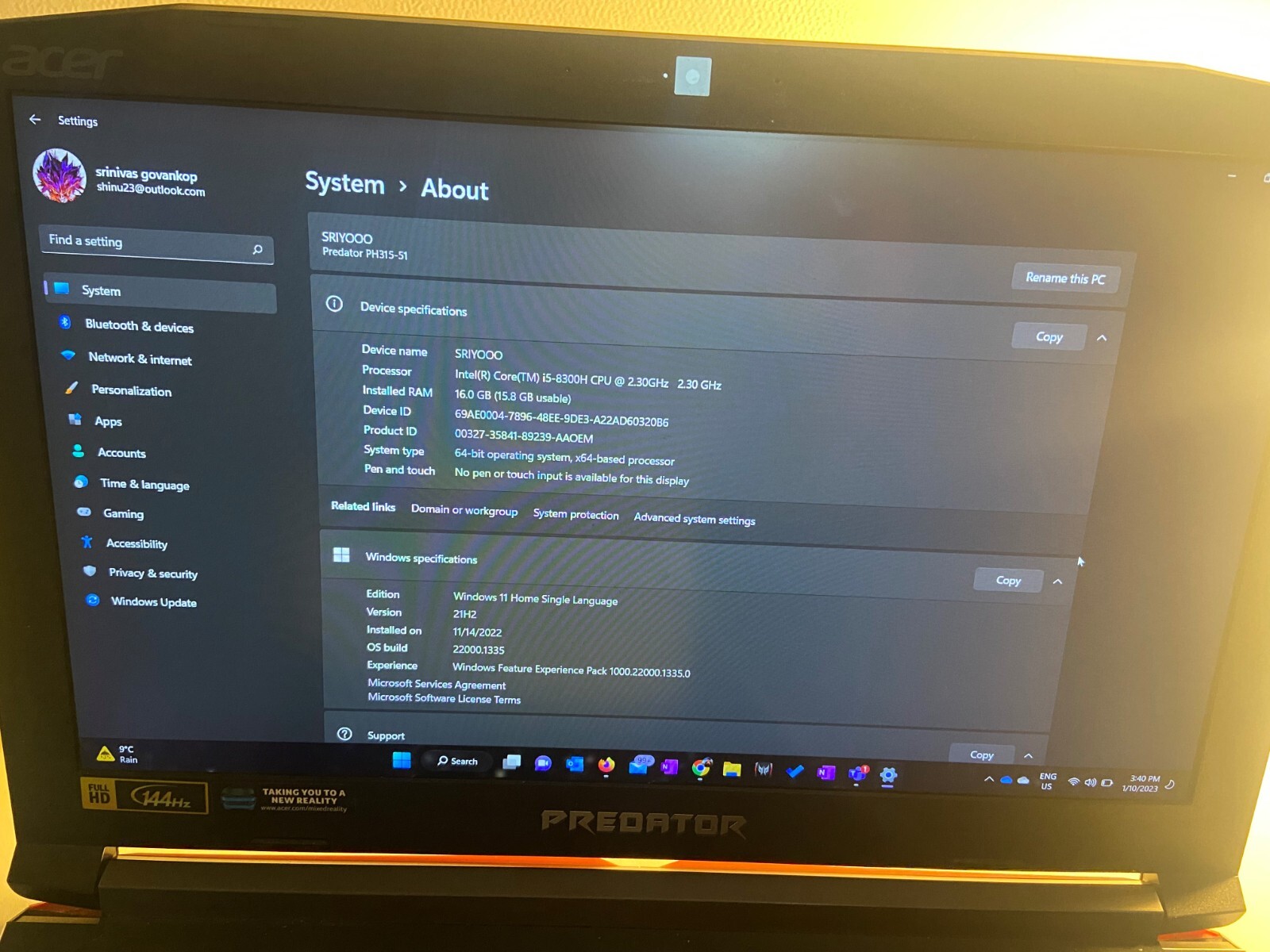 Acer PH315-51-78NP Predator Helios 300 15.6″ Intel i5-8300H Gaming Laptop