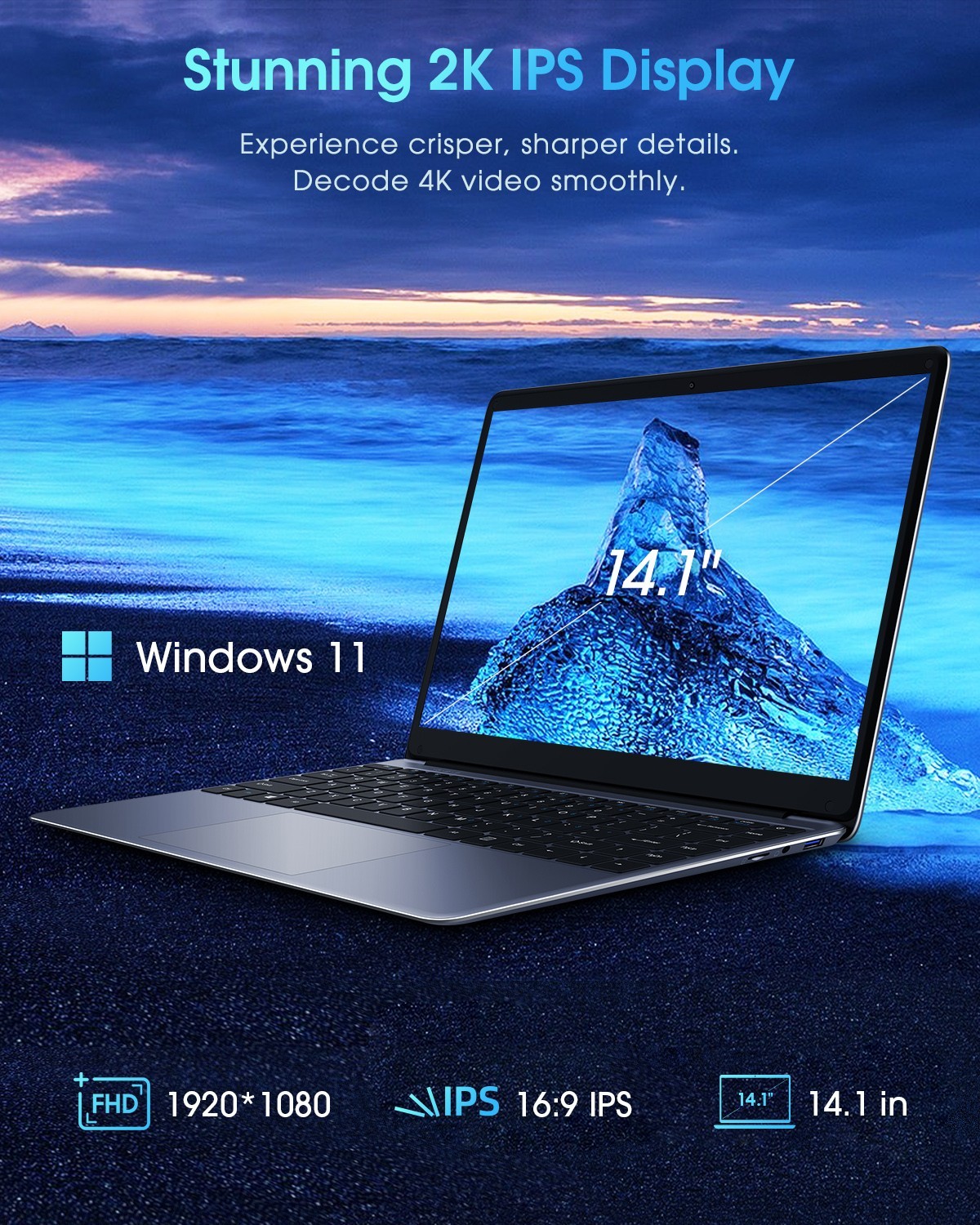 CHUWI 14.1” Laptop Computer PC Windows 11 Home PC 2.8GHz 8GB 256GB HD WIFI