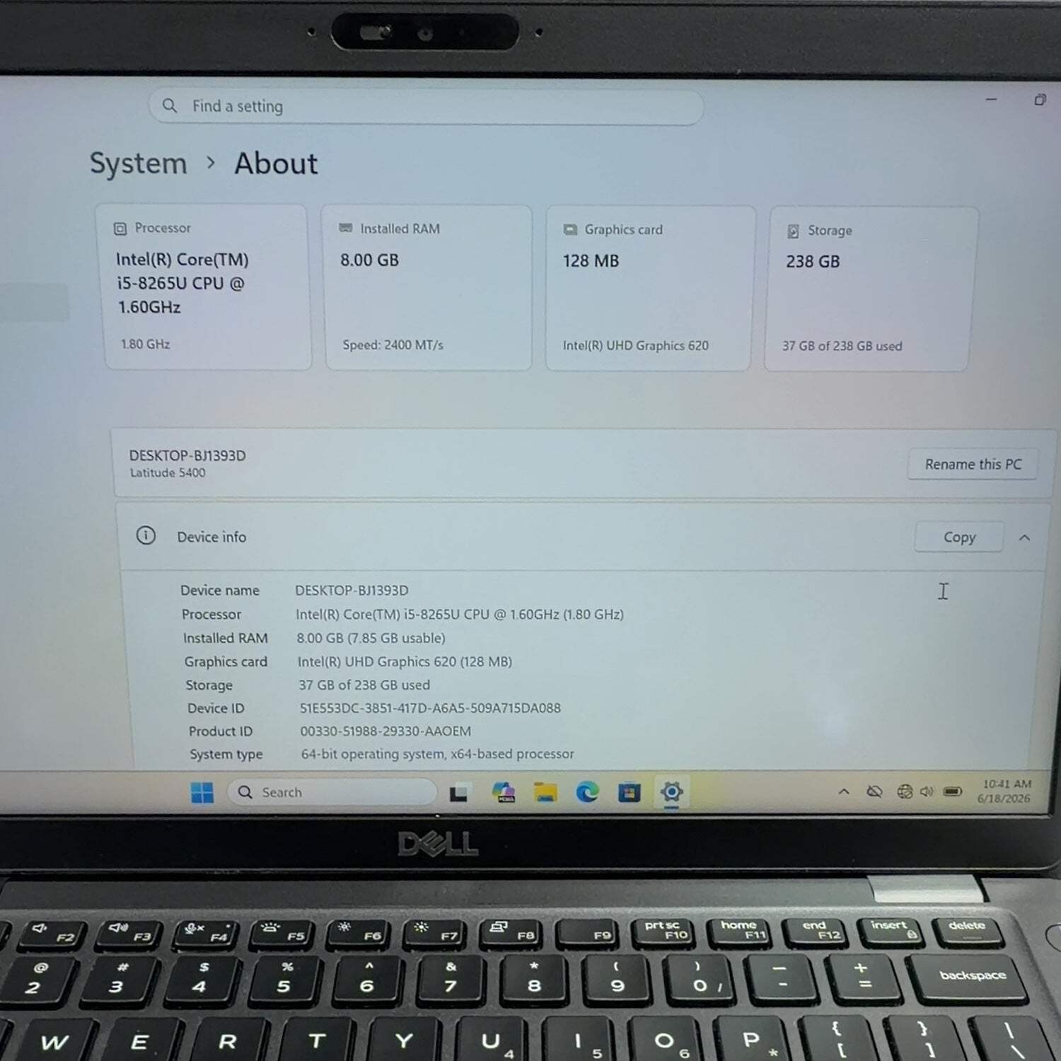 Broken Dell Latitude 5400 13.3″ i5-8265U 1.6GHz 8GB RAM 250GB SSD BRIGHT SPOTS