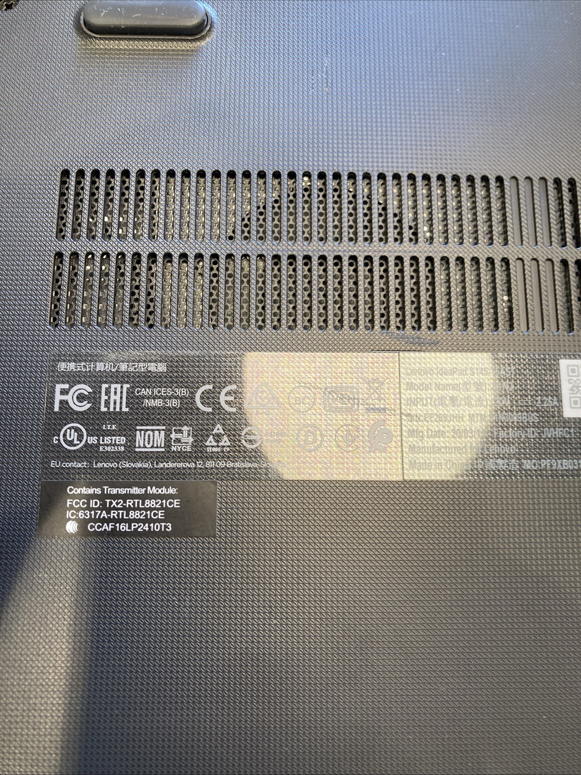 Lenovo IdeaPad S145-15AST AMD A6-9225 W/RADEON R4 8GB NO HDD/OS