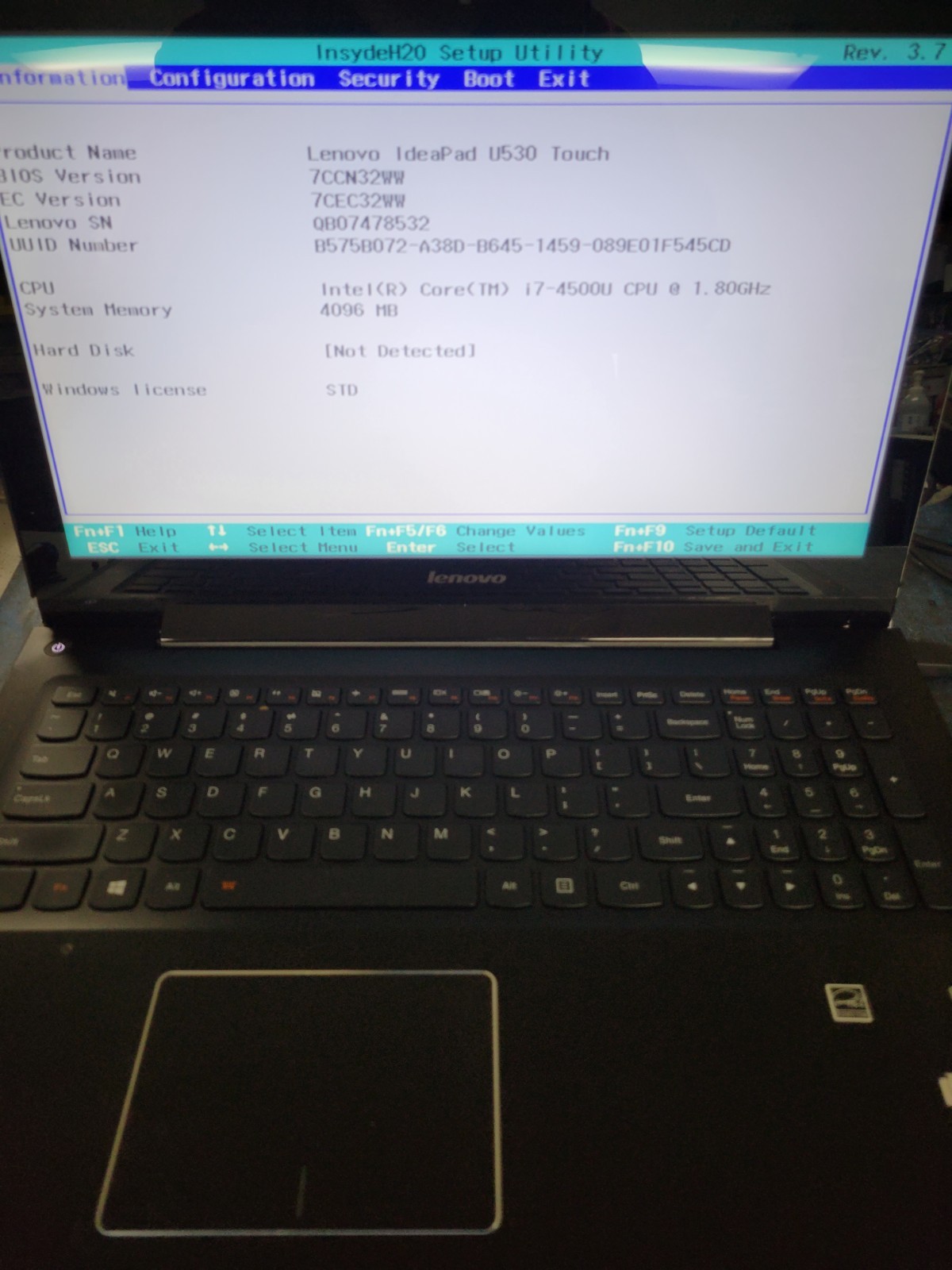 Lenovo IdeaPad U530 i7-4500U 4GB RAM *AS IS/BIOS* (NO HDD/BATT/OS/COVER) | LP505