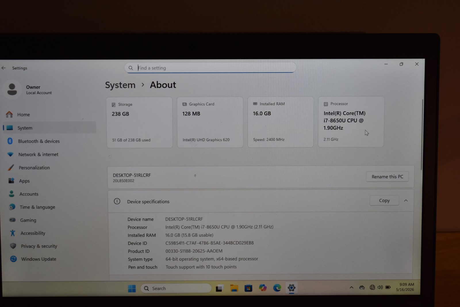 Lenovo Thinkpad T480s Quad Core i7-8650U 16GB RAM 256GB SSD Win 11 Touchscreen