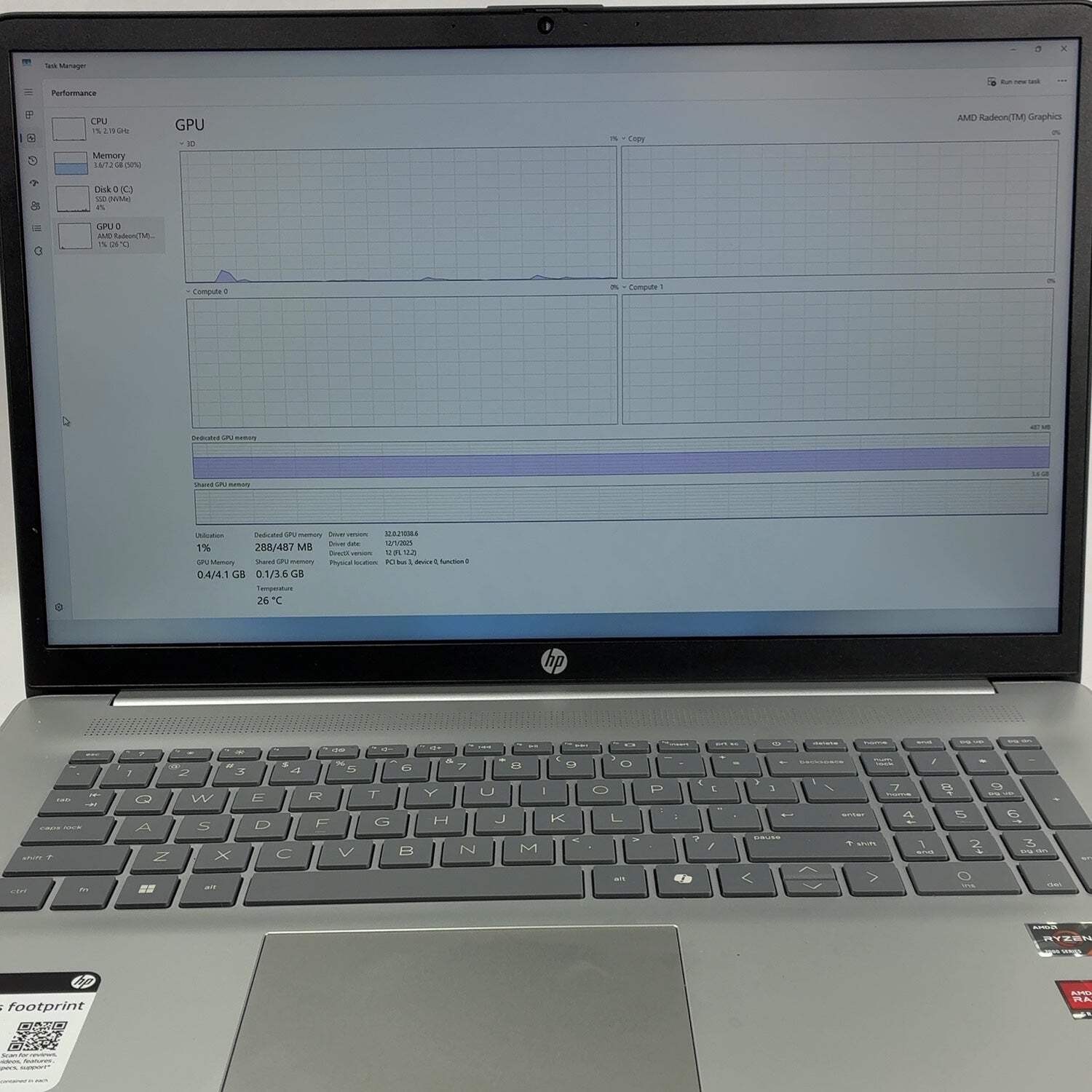 HP Laptop 17-CP2XXX 17.3″ Ryzen 5 7520U 2.8GHz 8GB RAM 512GB SSD