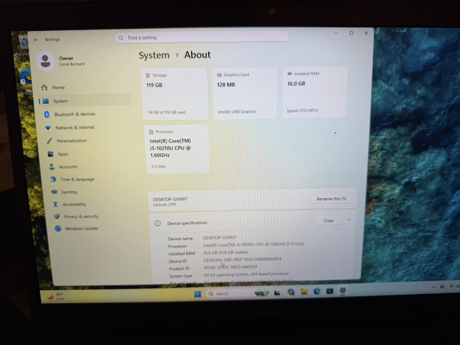Dell Latitude 3510 / i5 10th Gen / 16GB 128GB SSD Win11 Laptop Notebook /AC B3N