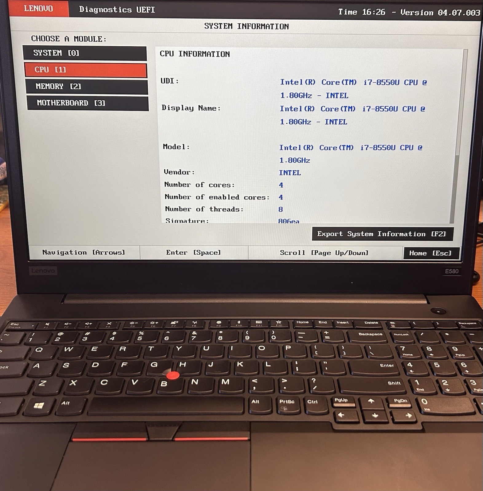 Lenovo ThinkPad E580 Laptop Intel I7-8550U 1.8GHz, 16GB RAM