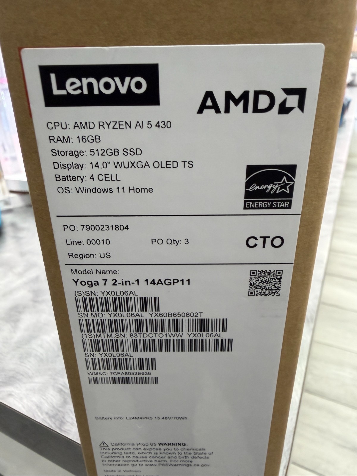 Lenovo Yoga 7 Slim 83QS0034GE – 14” OLED, AMD Ryzen AI 5 430, 16GB RAM, 512GB
