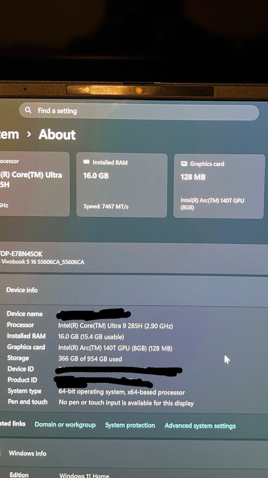 ASUS Vivobook S 16 16in Ultra 9 285H 16GB 1TB SSD Arc 140T