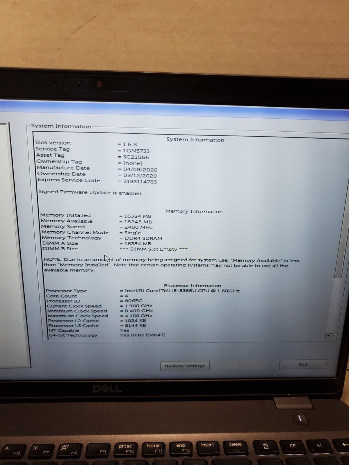 Dell Latitude 5500 Core i5-8365U 1.60GHz 16GB RAM 256GB SSD Win11 #69