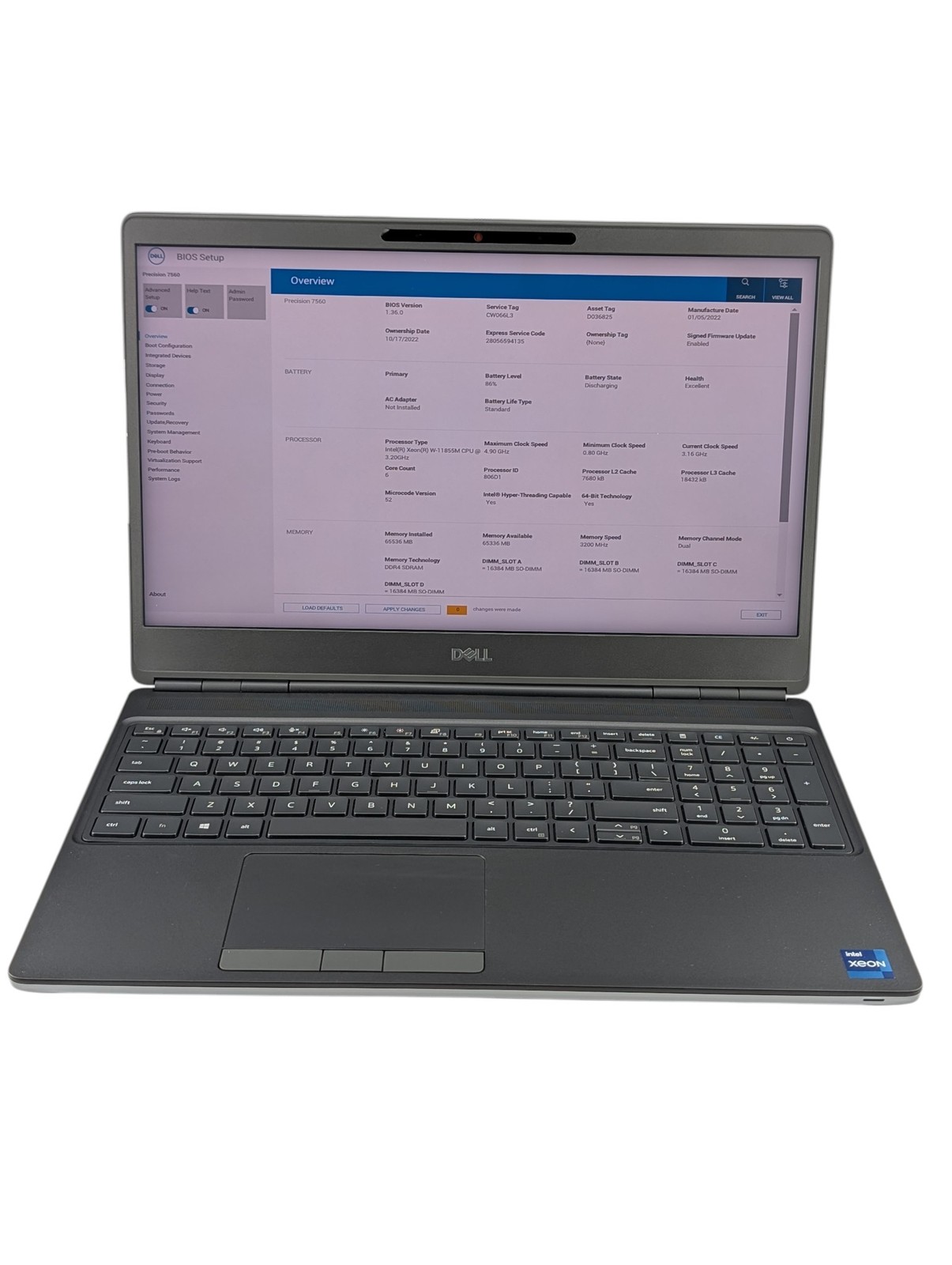 Dell Precision 7560 Xeon W-11855M 3.2GHz 64GB RAM 512GB SSD – Grade D