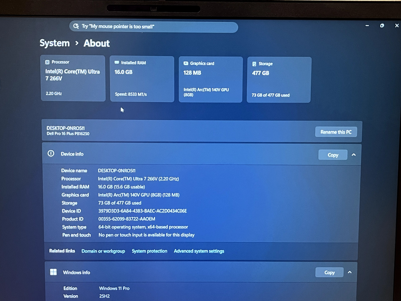 Dell Pro 16″ Plus PB16250 Ultra 7 266V 16GB RAM 512 SSD FHD+ WIN 11 PRO *DECENT*