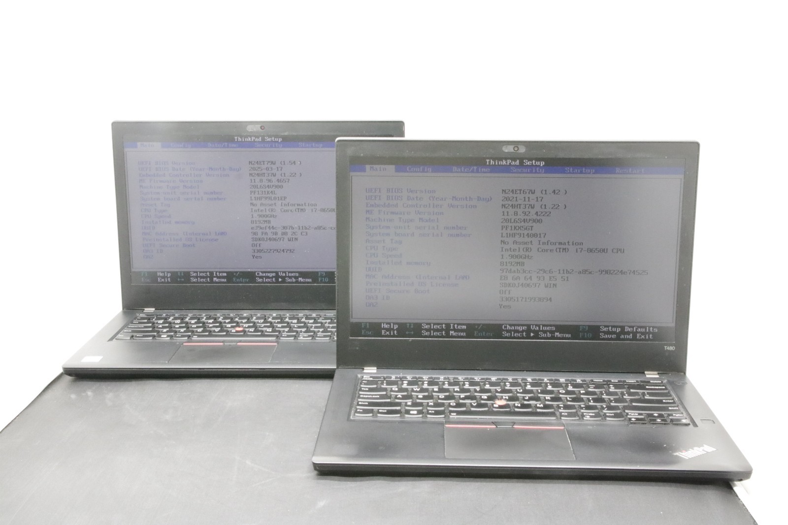 Lenovo ThinkPad T480 – i7-8650U – 8GB, No SSD/Windows, No 2nd Battery – Lot of 2