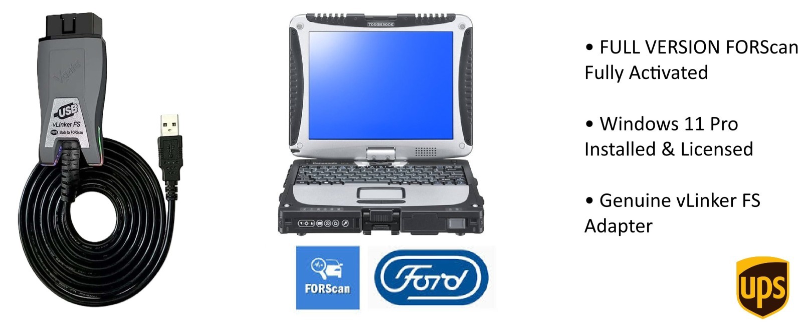 PANASONIC CF33 FORD DIAGNOSTIC FORSCAN Vlinker Plug & Play W11 TABLET TOUCH