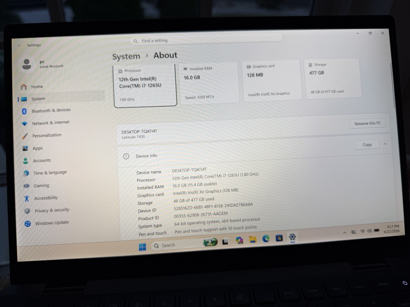 Dell Latitude 7430 i7 12th gen 1265u 2-in-1 16gb DDR4 3200MT 512gb NVMe SSD