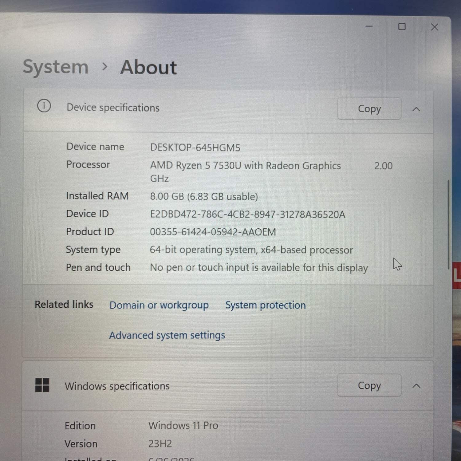 Lenovo ThinkPad E14 Gen 5 14″ Ryzen 5 7530U 2.0GHz 8GB RAM 256GB SSD