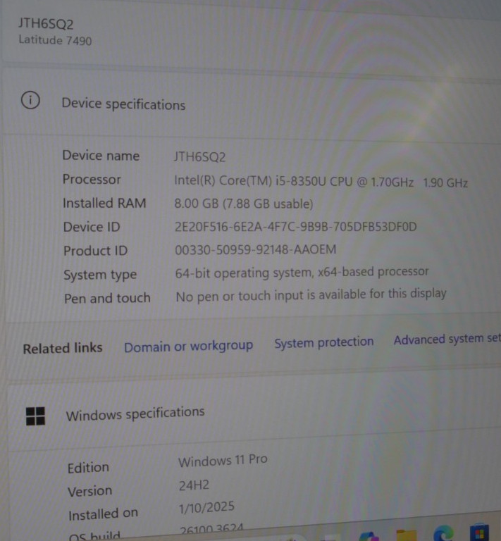 Dell Latitude 7490 Laptop 14” FHD Core i5 8GB RAM 256GB NVMe Windows 11 Pro