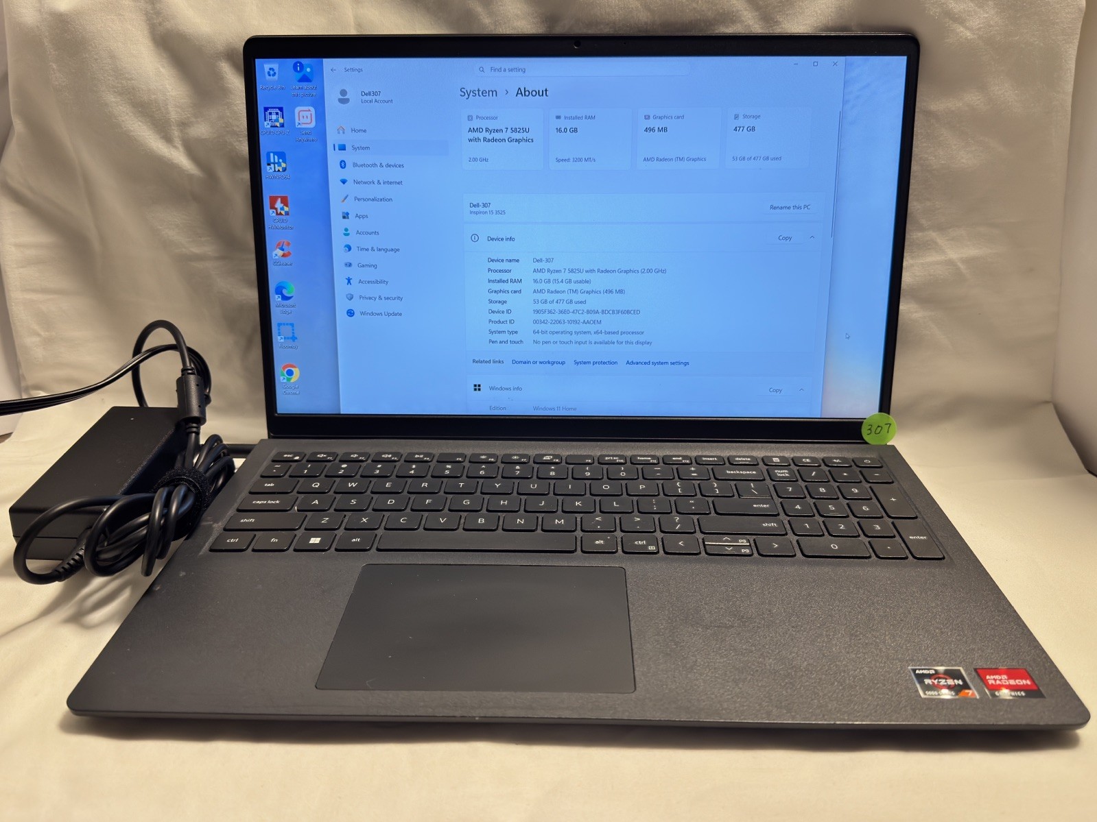 Dell Inspiron 15 3525 15.6″ Ryzen 7 5700U 16GB 512GB SSD Win 11 Home Black