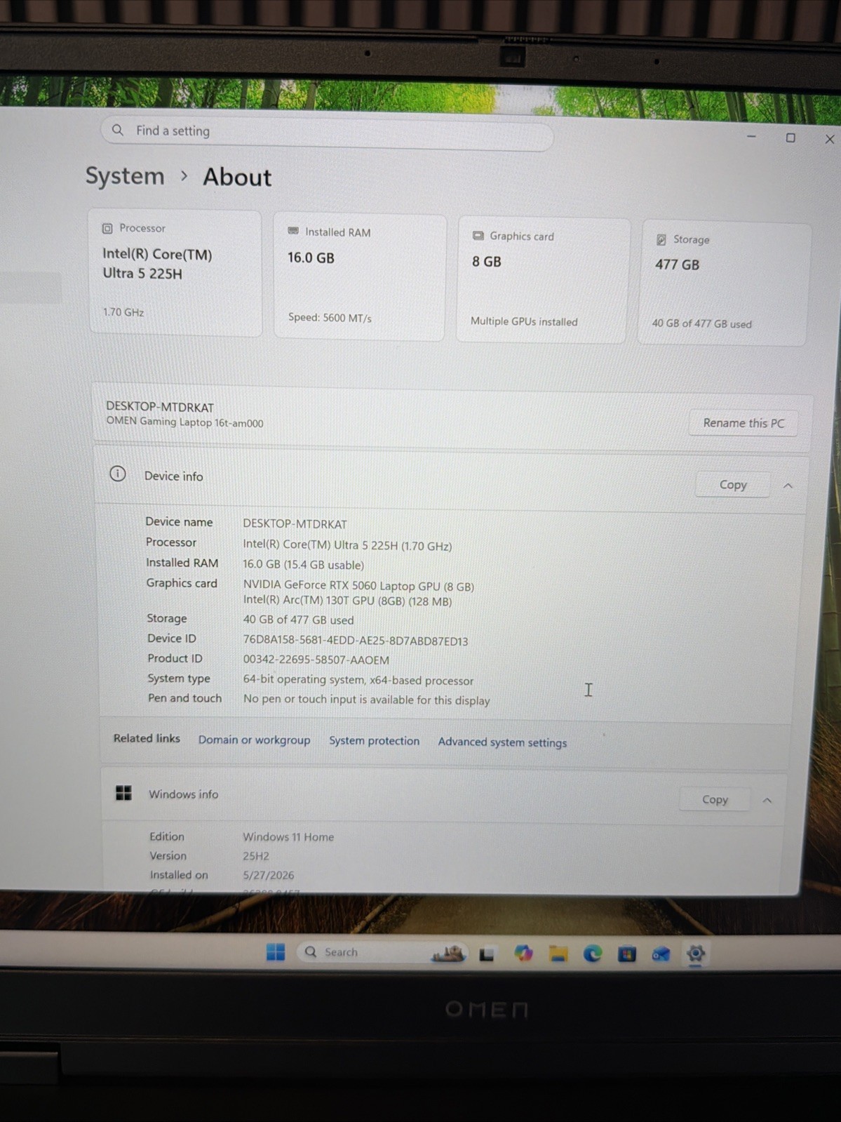 HP Omen 16 16t-am000 Gaming Laptop PC 16″ WUXGA U5 16GB 512GB SSD RTX 5060 W11