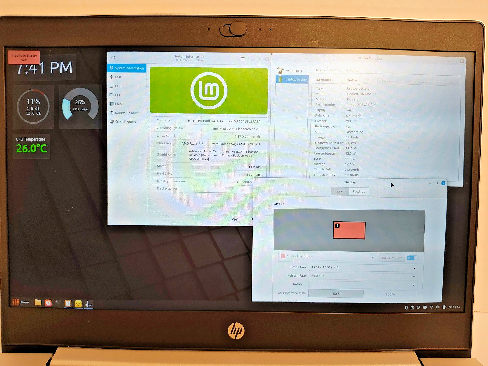 HP ProBook 445R G6 | 16GB RAM | 256GB SSD | Linux Mint 22 | Light, Slim, Portabl
