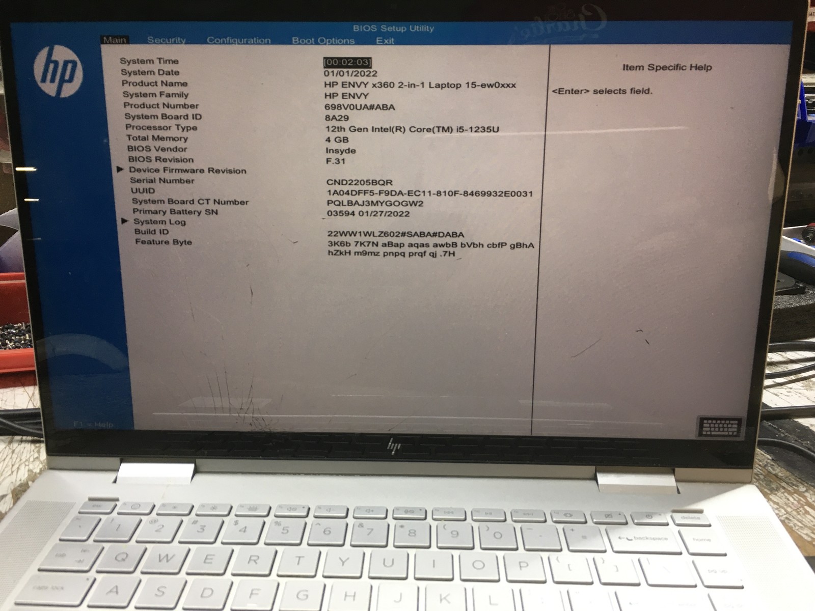 HP Envy 15-EW0013DX X360 Intel i5-1235U 1.3GHz 4 GB NO HDD No Batt