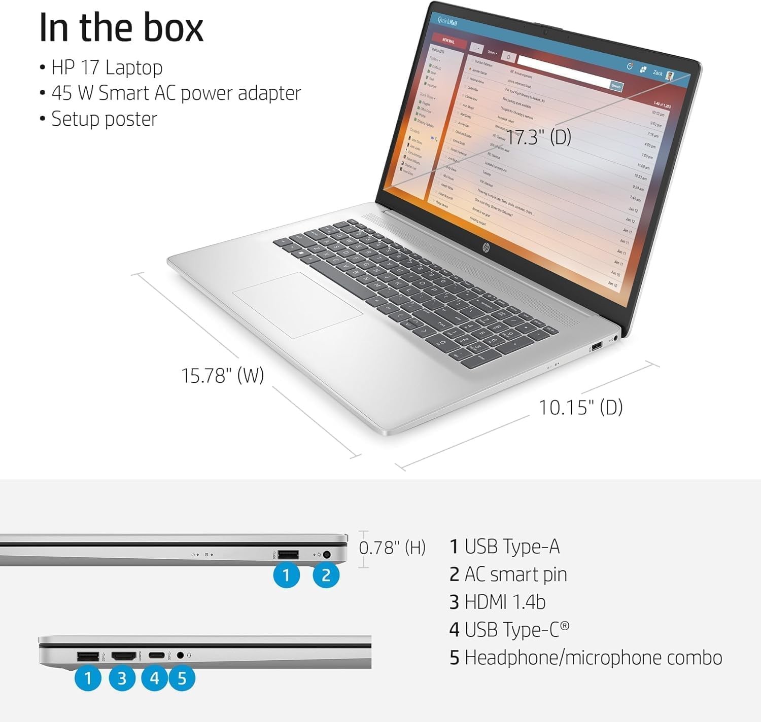 HP 17.3″ FHD Laptop AMD Ryzen 5-7430U UpTo 4.3GHz 64GB RAM 2TB SSD Windows 11 H