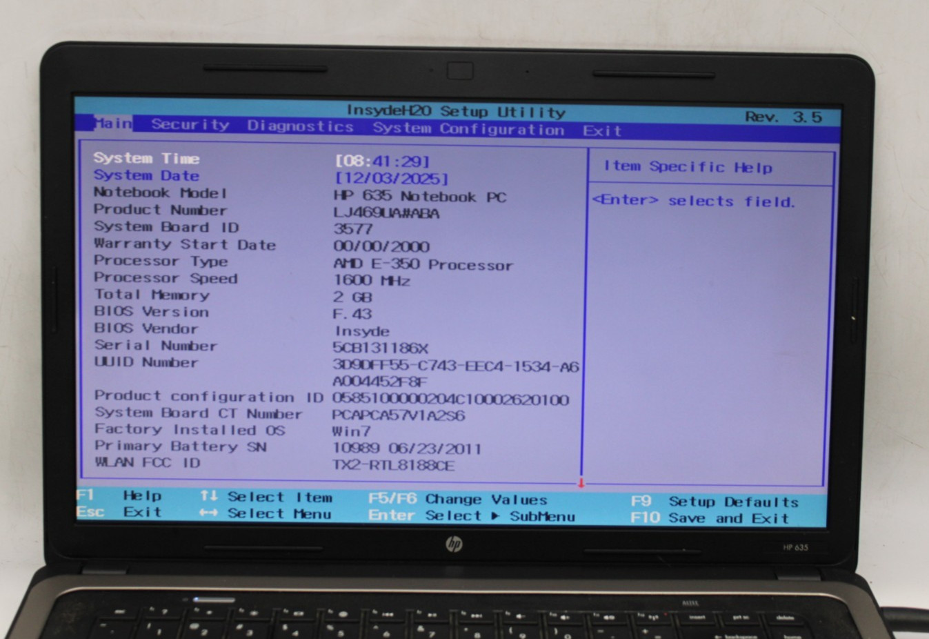 HP 635 15.6″ AMD E-350 2GB RAM NO STORAGE/OS *PARTS/REPAIR*