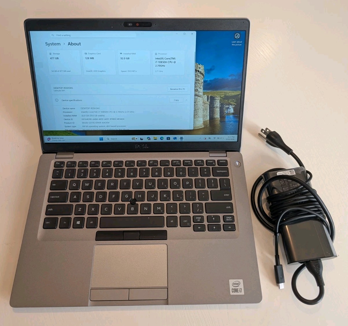 14″ Dell LATITUDE 5411 Laptop i7-10850H 2.70GHz 32GB RAM 512GB Nvme Win 11 Pro