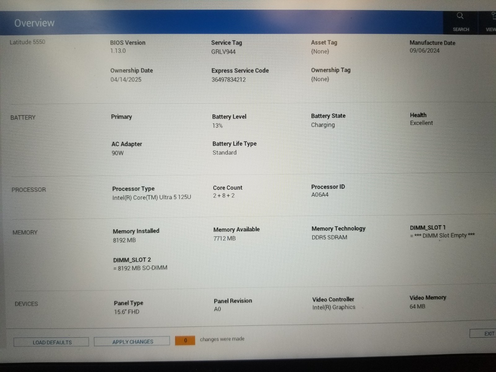 Dell Latitude 5550 / Intel Core Ultra 5 125U / 8GB RAM / No SSD / FREE DELIVERY