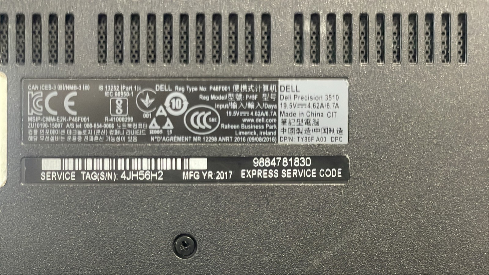 Dell Precision 3510 P48F001 Intel Core i7 4JH56H2 15.6″ Laptop