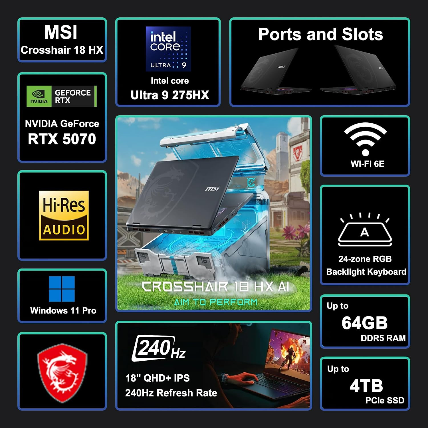 Msi Crosshair 18 HX AI Gaming Laptop 18″ QHD+ IPS 240Hz Intel 24-Core Ultra 9 27