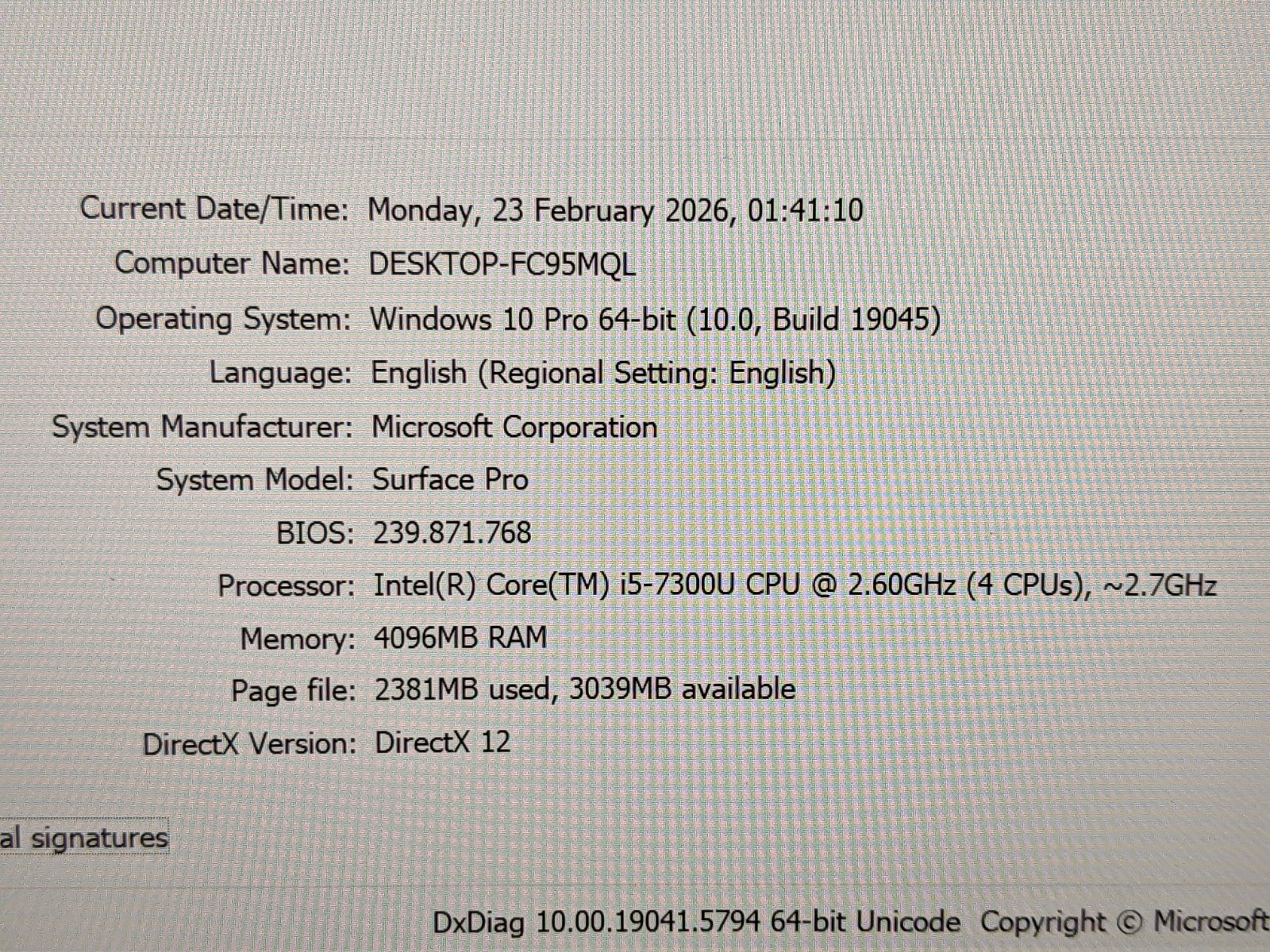 MS Surface Pro 1796 12.3″ 2736×1824 TOUCH i5-7300U 2.6GHz 4GB 128GB SSD Win10Pro