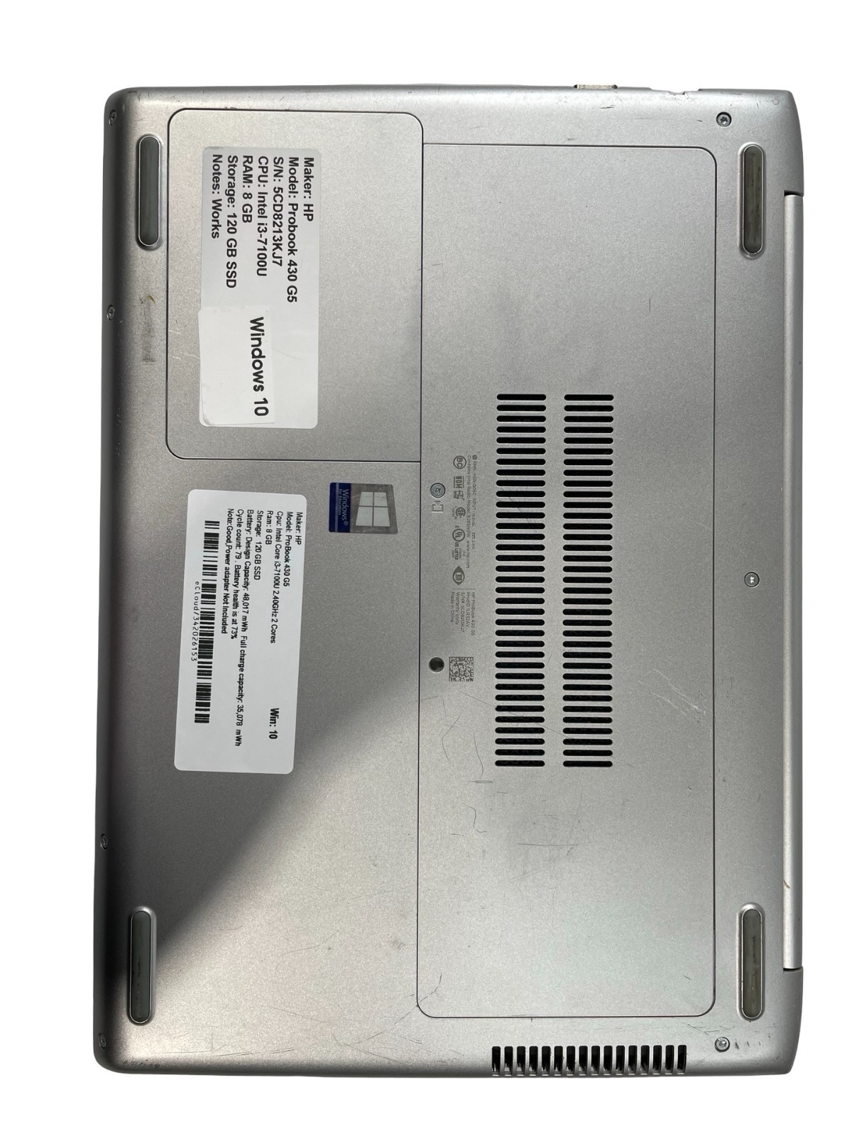 HP ProBook 430 G5 Intel Core i3-7100U 2.40 GHz 2 Cores 8 GB 120 GB SSD WIN 10
