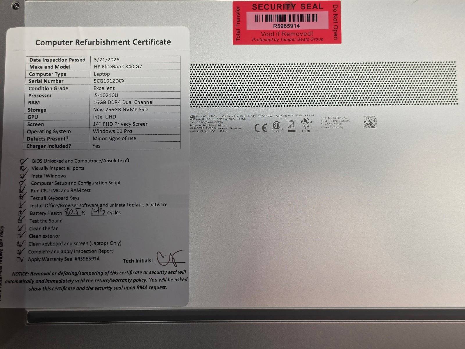 HP EliteBook 840 G7 14″ Windows 11 Laptop – i5-10210U, 16GB RAM, New 256GB SSD