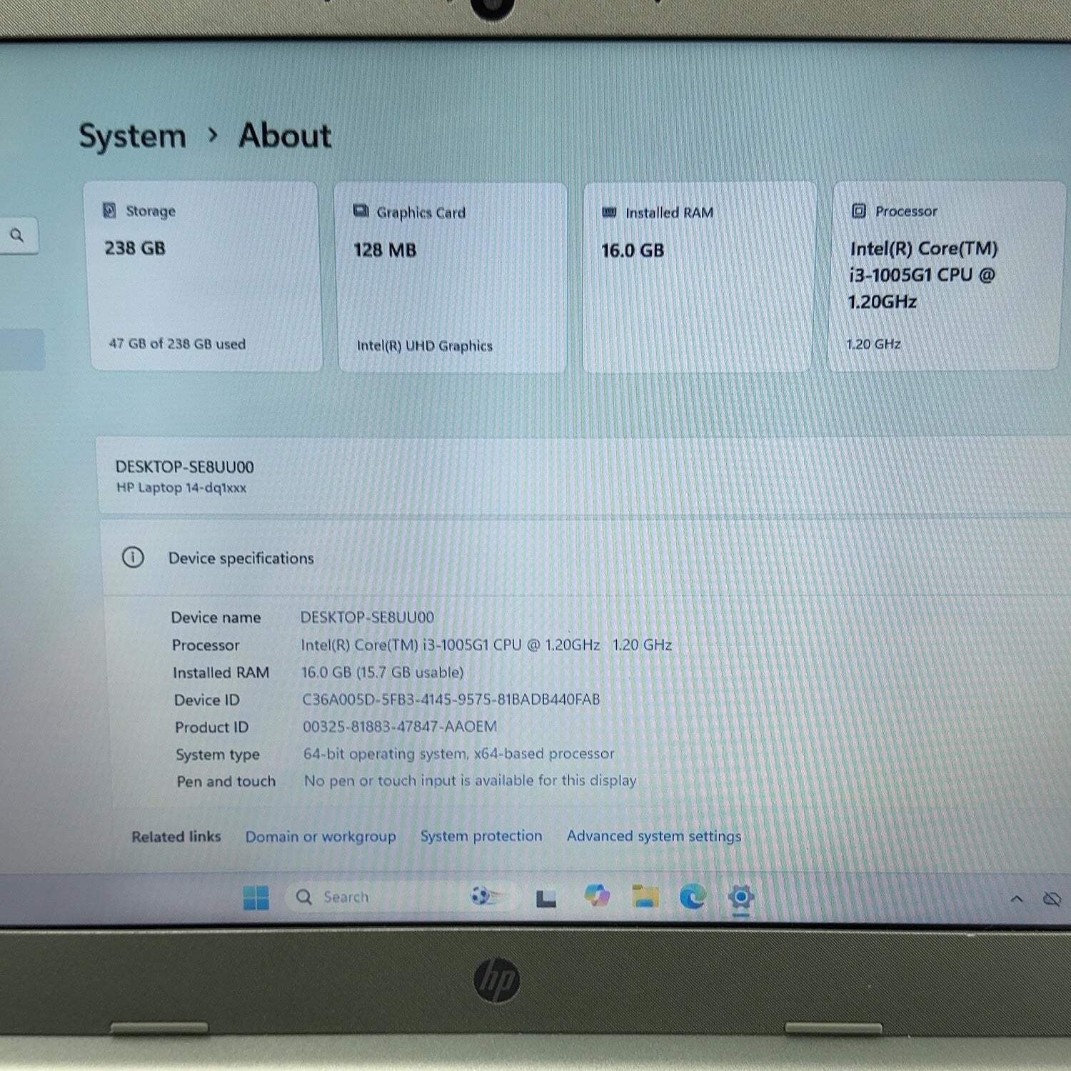 HP Laptop 14-DQ1089WM 14″ i3-1005G1 1.2GHz 16GB RAM 256GB SSD