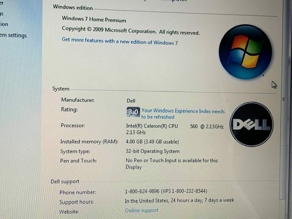 DELL INSPIRON PP29L INTEL CELERON 560 2.13GHz 120GB HDD 4GB RAM WIN 7 NO BATTERY