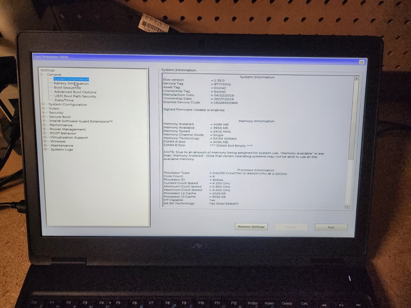 Dell Precision 3530 i5-8400H 2.5GHz No RAM/HDD/OS Quadro P600 GPU #3