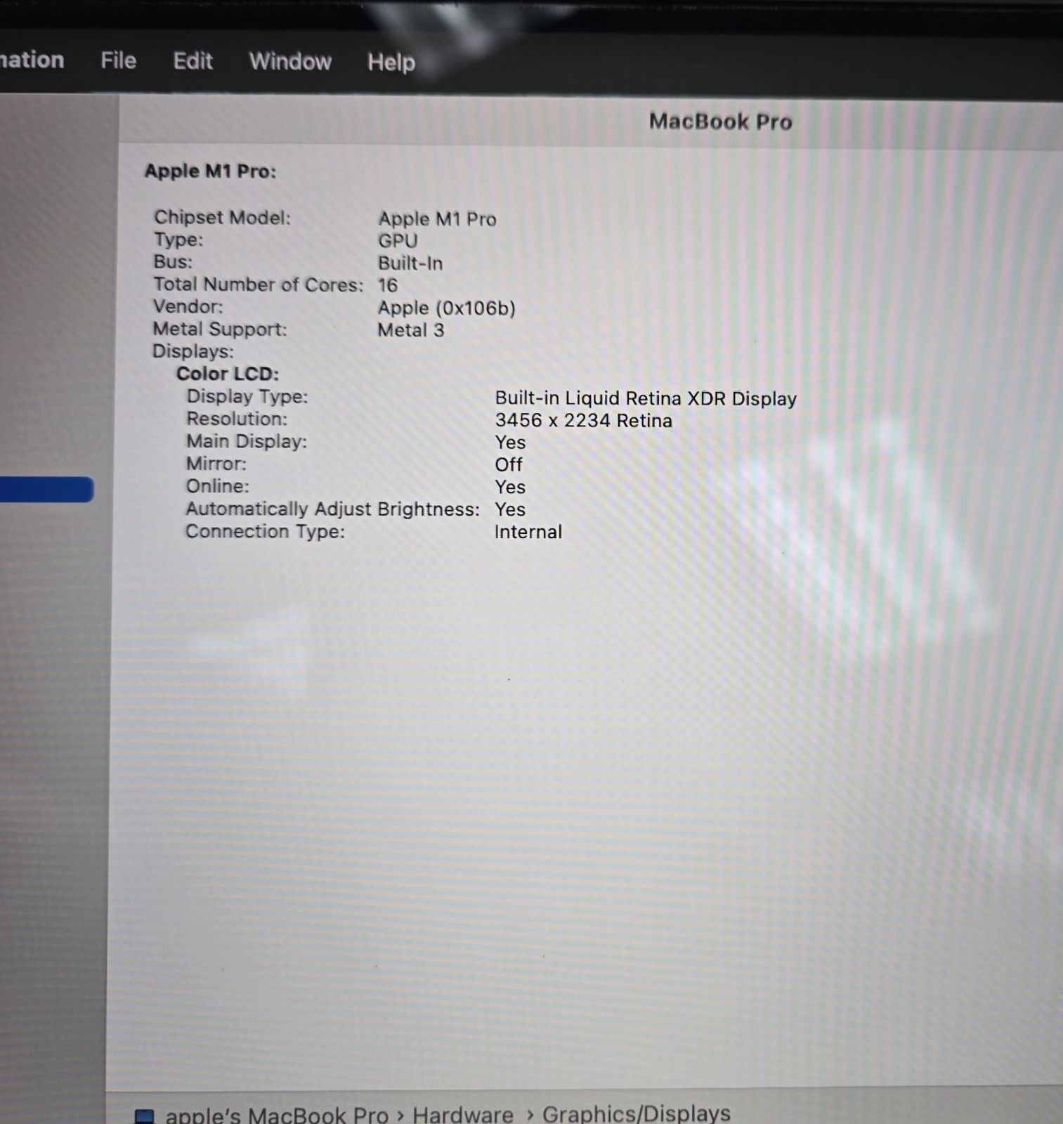 Apple MacBook Pro 16″ A2485 2021 M1 Pro 3.2GHz 10 CPU/16GPU 16GB 512GB VERY GOOD