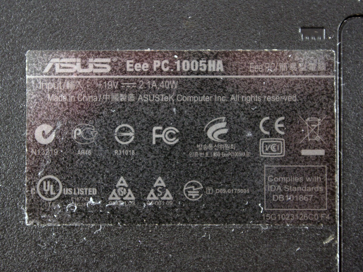 ASUS Eee PC 1005HA w/WinXP-SP3, 160GHz HD, 2,0GHz RAM