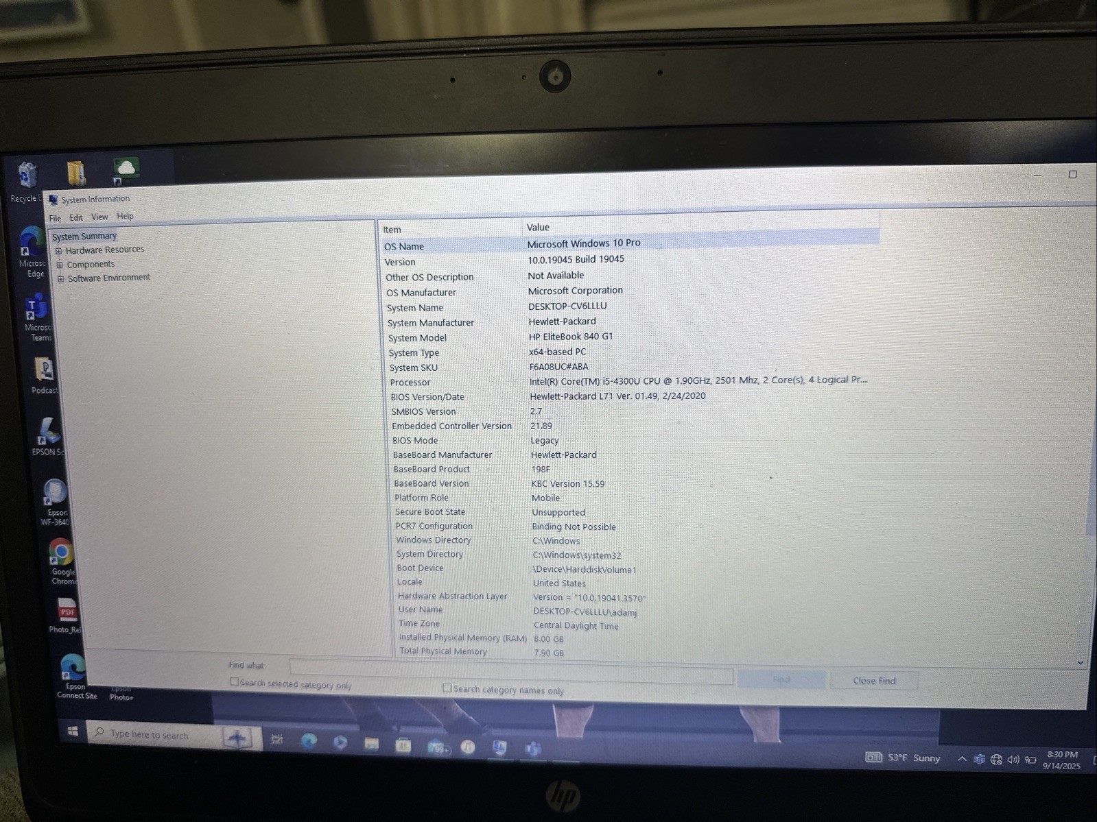 HP EliteBook 840 g1 14″ Intel Core i5-4300U 1.90GHz 8GB Used laptop computer