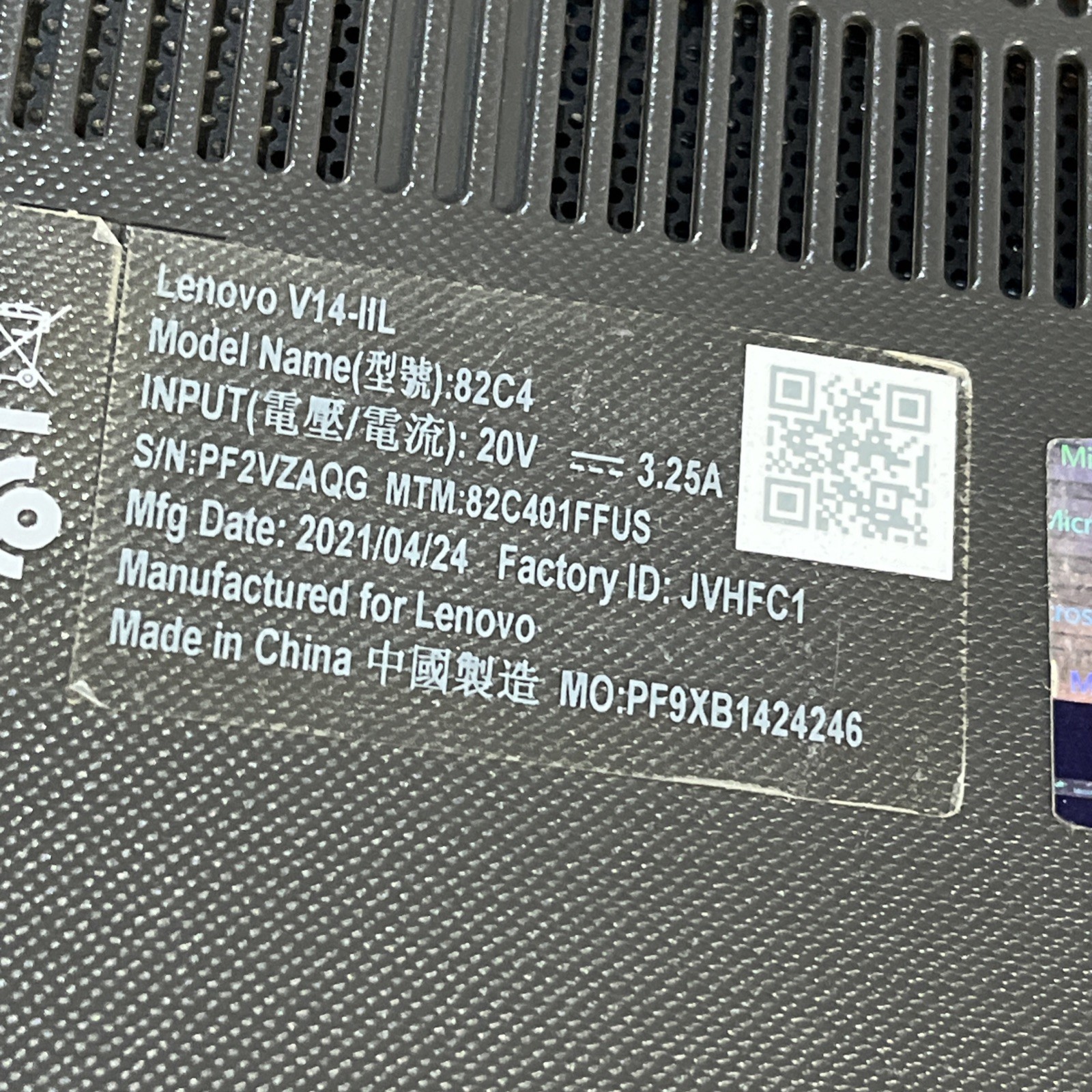 LENOVO V14-IIL INTEL CORE I3-1005G1 1.20GHZ 8GB RAM NO HD ,