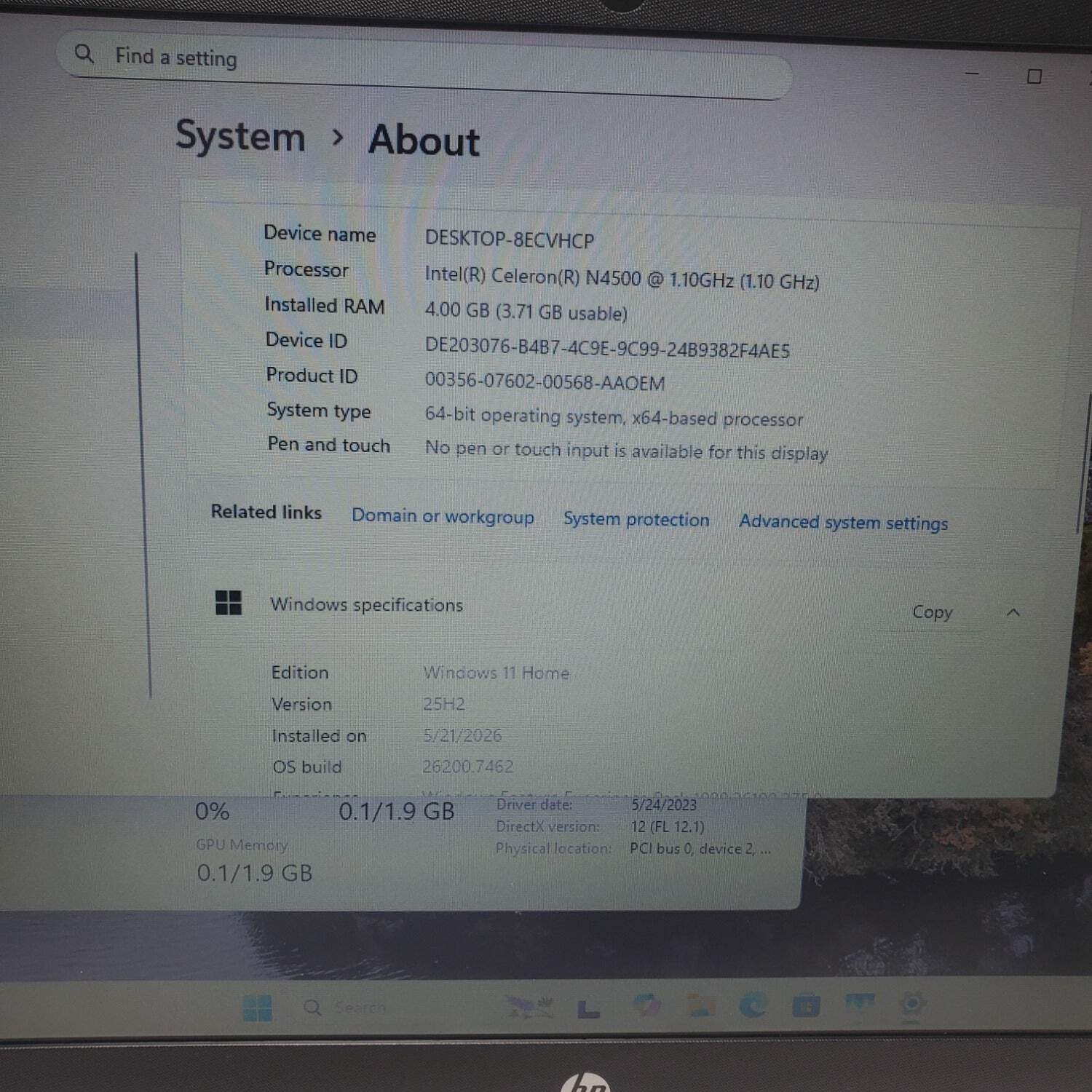 HP Laptop 14-DQ3000DX 14″ Celeron N4500 1.1GHz 4GB RAM 64GB SSD