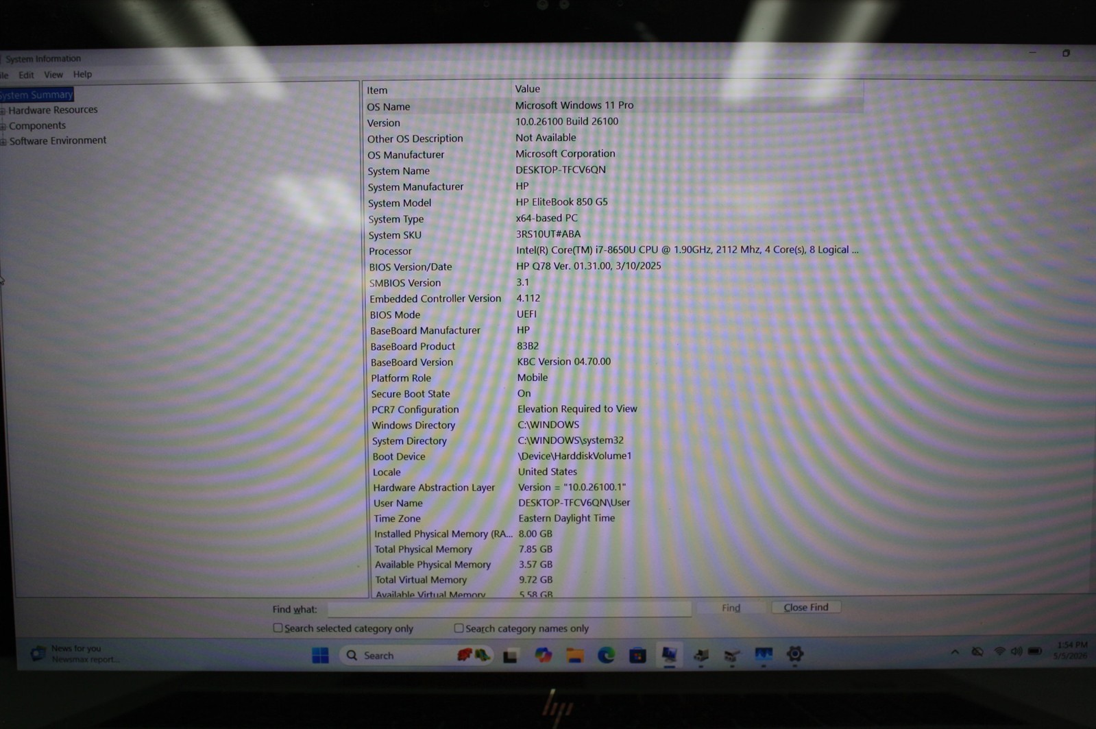 15.6″HP EliteBook 850 G5 Laptop i7-8650U 1.90GHz RAM 8GB NVMe 256GB/Port DMG