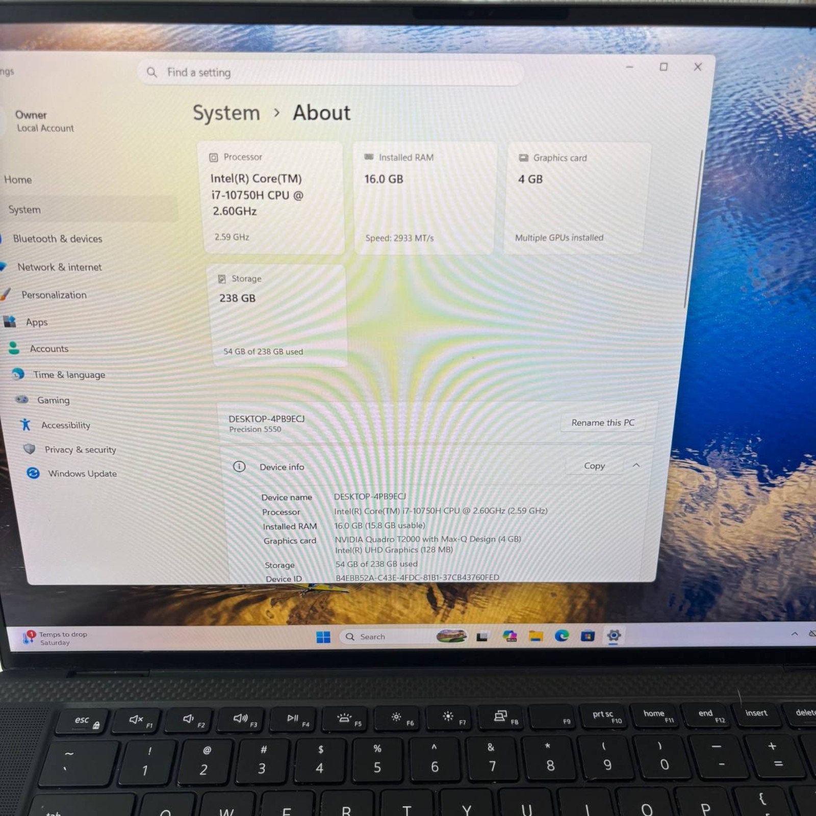 Dell Precision 5550 i7-10875H 16GB RAM 256GB SSD Quadro T2000 Win11 Pro #5