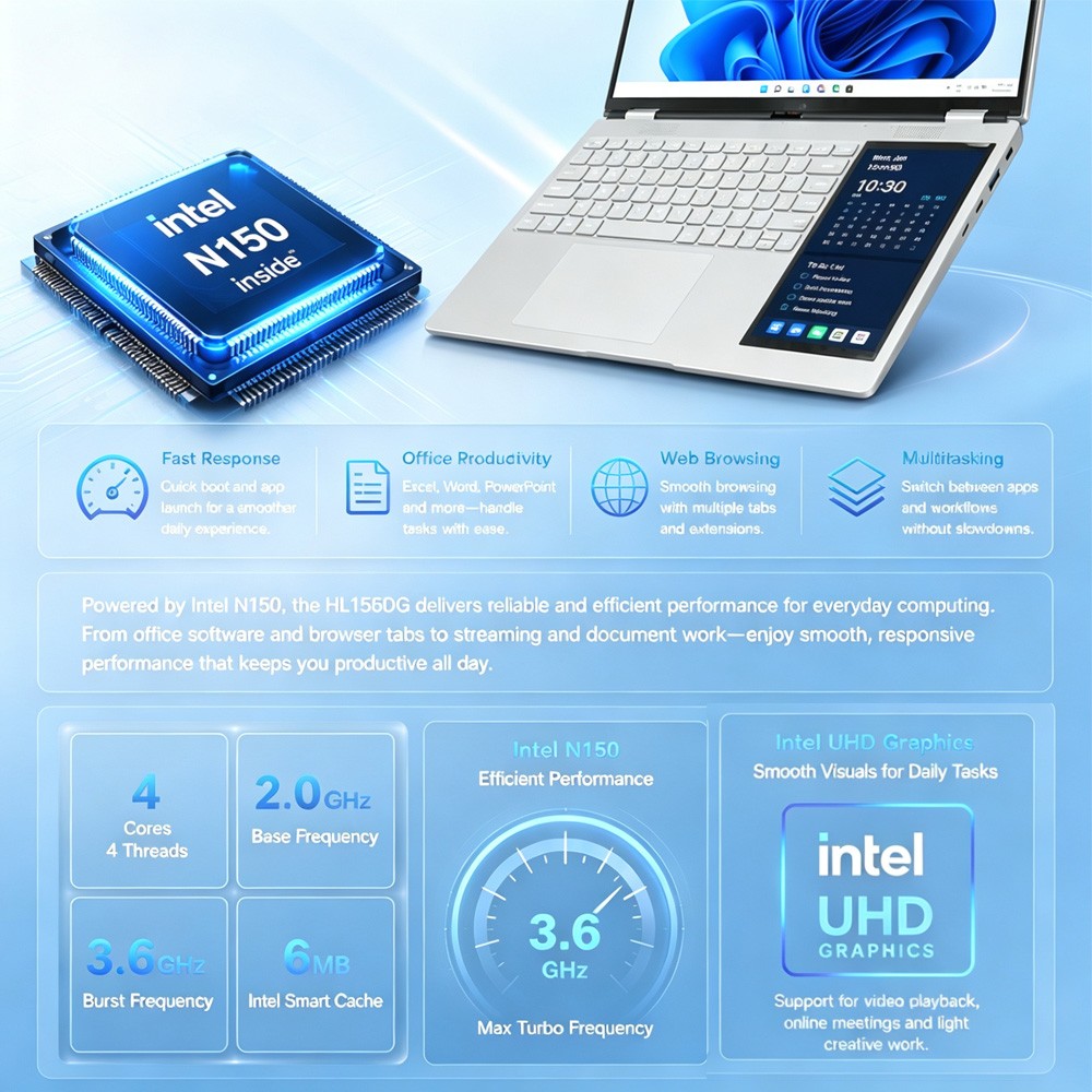 15.6inch+7 inch Touch Screen Ultra-thin Lightweight Office Study Laptop Face ID