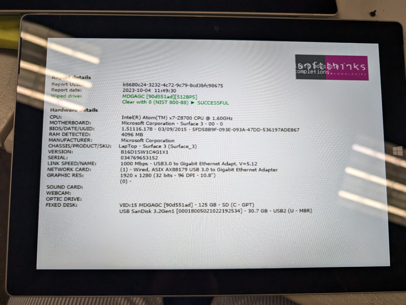 Lot of 42 MICROSOFT SURFACE 3 ATOM X7-Z8700 4GB 128GB NO OS Boots to Bios
